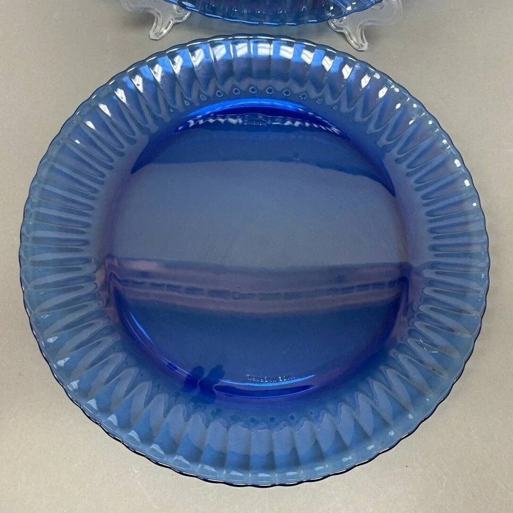 Colorex Cobalt Blue Dinner Glass‎ Plates Fluted Edge Scalloped Brazil Lot of 2